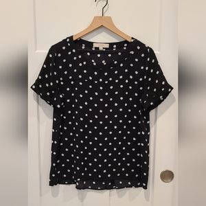LOFT short sleeve black and white dot blouse
